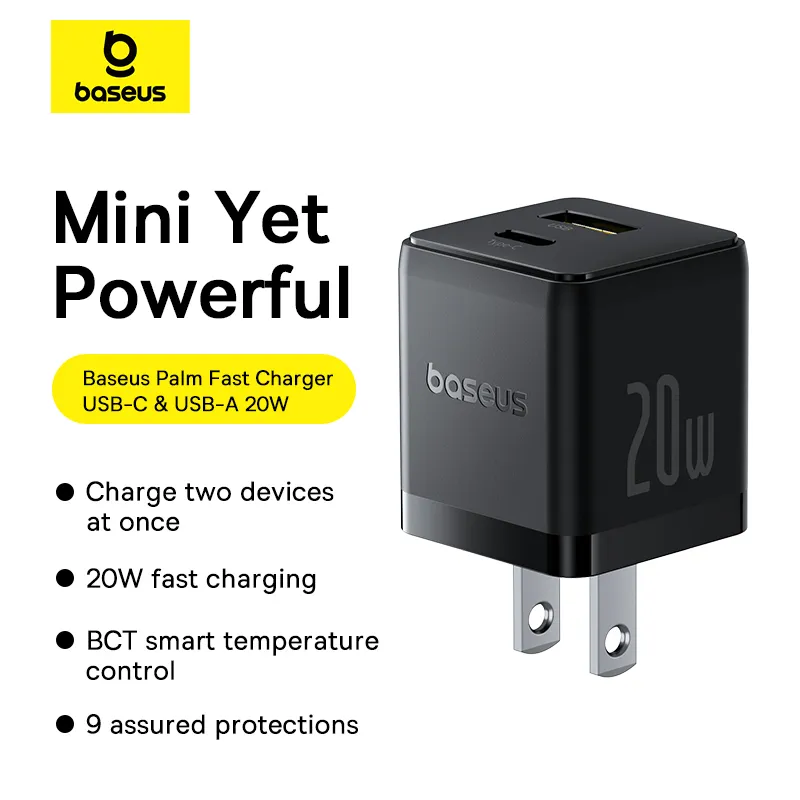 Baseus Charger Palm Series 20W Dual Output PD Fast Charger 1X USB A 1x Type-c P10111609113-00